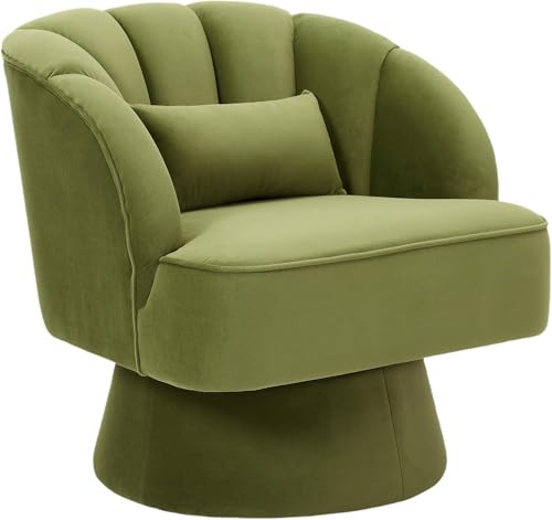 OPULENTHOME Moderner Drehsessel, 360 Grad Samt gepolsterter Sessel mit gestreifter Rückenlehne & Plüschpolsterung, bequemer runder Sessel für Wohnzimmer, Schlafzimmer, Leseecke, Grün von OPULENTHOME