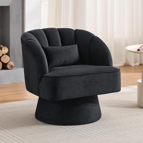 OPULENTHOME Moderner Drehsessel, 360 Grad Samt gepolsterter Sessel mit gestreifter Rückenlehne & Plüschpolsterung, bequemer runder Sessel für Wohnzimmer, Schlafzimmer, Leseecke, Schwarz von OPULENTHOME