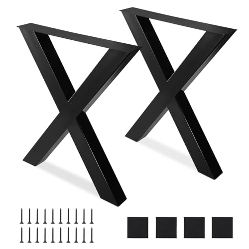 OPULENTHOME Tischbeine Metall 2 Stück X Form, Möbelfüße für Sitzbank 72 x 60 x 8 cm, Industrial Tischgestell Tischkufen mit Schrauben für Schreibtisch Stizbank Esstisch, Schwarz von OPULENTHOME