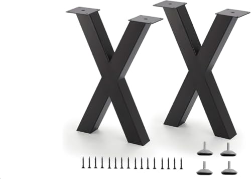 OPULENTHOME Tischbeine Metall 2er Set - X-Form Hohlkern - Tragkraft 440 Lbs (200 Kg) - 71 cm HöHe - Schwarz Rostschutz Mit Pulverbeschichtung für DIY Couchtisch, Esstisch, BüRo von OPULENTHOME