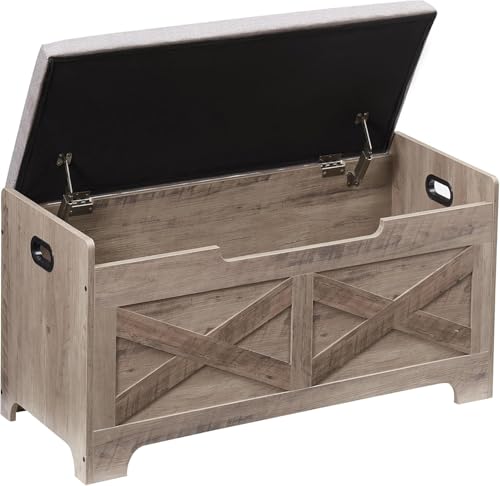 Sitzbank Mit Stauraum,Truhe Mit Deckel,100cm Lang,Sitztruhe Holz Mit 2 Sicherheitsscharnieren,Verstärkter Metallrahmen,136KG Tragkraft, Aufbewahrungs Organizer für Flur,Schlafzimmer,Wohnzimmer,Grau von OPULENTHOME
