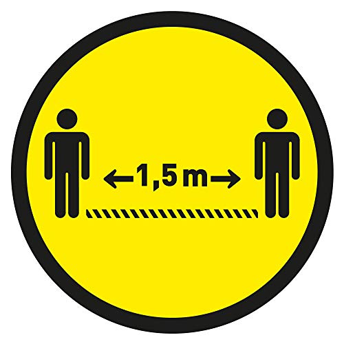 OPUS 2 Fußbodenaufkleber, Rund, Ø 30 cm, Gelb/Schwarz - Sicherheitsabstand Aufkleber - Halten Sie 1,5 m Abstand Aufkleber Warnschilder - Anti-Rutsch + Wasserdicht & UV-beständig, 357500 von Europel