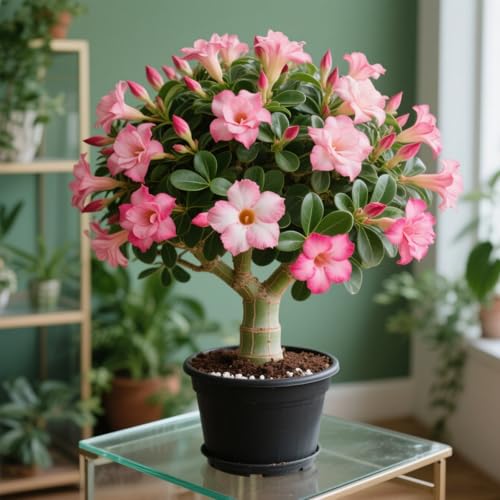 Lebende Wüstenrose/Adenium/Wüstenrose bonsai-Winterharte Mehrjährige/Zimmer/Balkon/Schreibtisch-1 Rhizome-D von OPVDJD