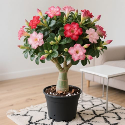 Lebende Wüstenrose/Adenium/Wüstenrose bonsai-Winterharte Mehrjährige/Zimmer/Balkon/Schreibtisch-4 Rhizome-C von OPVDJD