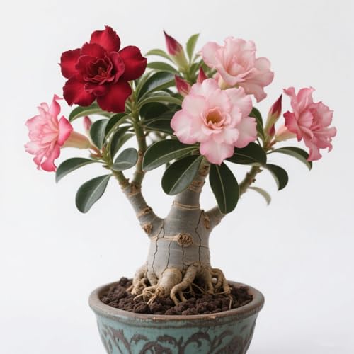 Lebende Wüstenrose (Topf)/Adenium/Zimmer-Wüstenrose(großblütig)-Winterharte Mehrjährige/Trockenheitsresistent/Pflegeleicht-2 Rhizome-C von OPVDJD