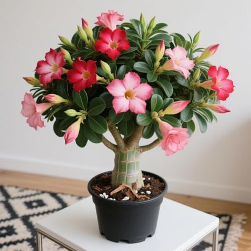 Lebende Wüstenrose (Topf)/Adenium/Zimmer-Wüstenrose(großblütig)-Winterharte Mehrjährige/Trockenheitsresistent-1 Rhizome-G von OPVDJD