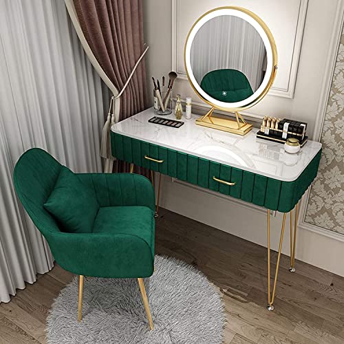 OPiCa Princess Girls Vanity Set with LED Touch Screen Dimming Mirror, Makeup Dressing Table with 2 Drawers, Dressing Table with Velvet Cushioned Stool for Girls, Bedroom, Bathroom (Green 80cm) von OPiCa