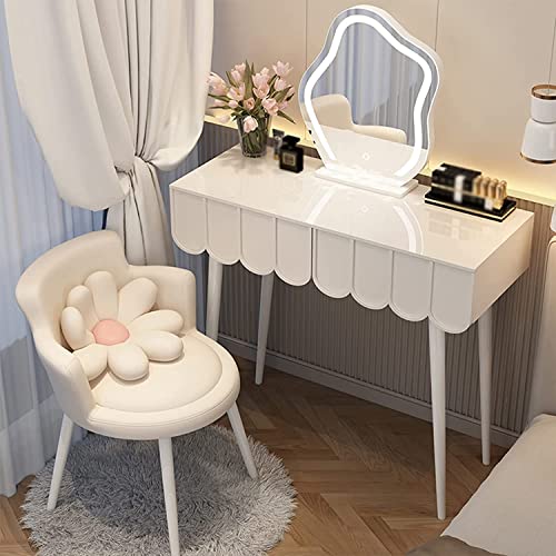 OPiCa Schminktisch, Schminktisch mit wolkenförmigem Spiegel, weiß/graues Schminktisch-Set mit gepolstertem Stuhl, mit 2 Schubladen für Mädchen- und Damenschlafzimmer-Badezimmermöbel (weiß 100 cm) von OPiCa