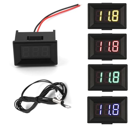Digitales Thermometer mit LED-Anzeige Fahrenheit Centigradi DC 4-28 V Hochpräziser Temperatursensor mit wasserdichter NTC-Sonde (Celsius Grün) von OQEGRGTT