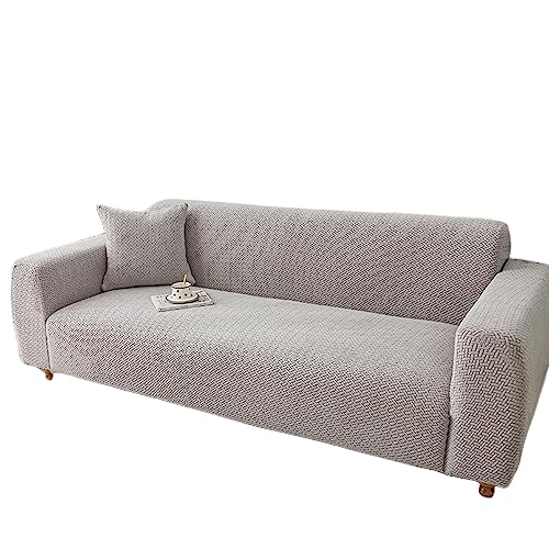 OQHAIR 1 Stück Stretch-Jacquard Sofaüberwurf 4-Sitzer rutschfest Sofahusse Abnehmbar Sofaschoner Möbelschutz für Wohnzimmer -hellgrau-3 Seater von OQHAIR