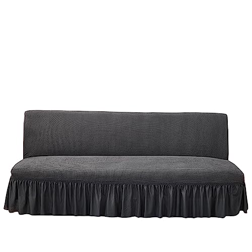 OQHAIR Armlos dehnen Sofabezug mit Rock gekräuseltem gestricktem Jacquard maschinenwaschbar Sofa überzug Möbelbettschutz für Kinder und Haustiere -dunkelgrau-3Seater von OQHAIR