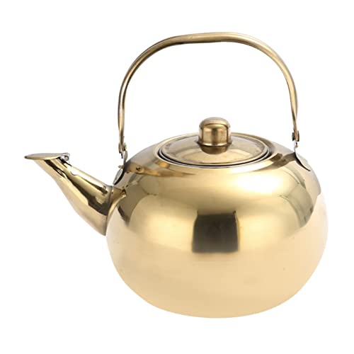 OQHAIR Camping-Wasserkocher, langlebiger Edelstahl-Heißwasserkessel, Teekanne mit Teesieb, Metallteekanne mit herausnehmbarem Filter (Gold, 1,5 l) von OQHAIR