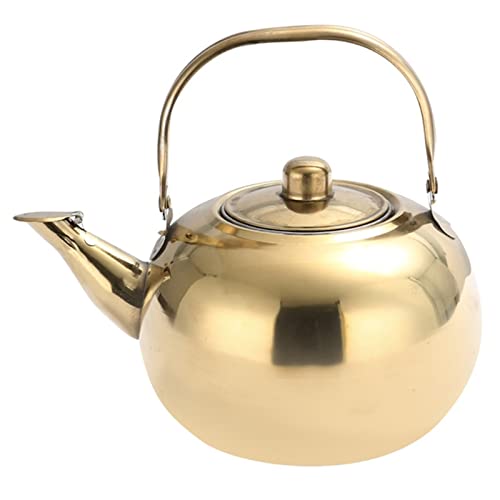 OQHAIR Camping-Wasserkocher, langlebiger Edelstahl-Heißwasserkessel, Teekanne mit Teesieb, Teekanne aus Metall mit herausnehmbarem Filter (Gold, 2 l) von OQHAIR