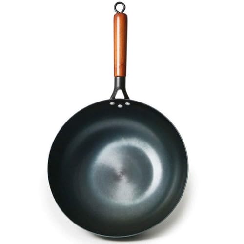 OQHAIR Pfannen mit Holzgriff, Küchenkochtopf, Gusseisenpfanne, Herd, Universal-Wok, Restaurantkoch, Pfannenrühren, spezielle Wokpfanne (1) von OQHAIR