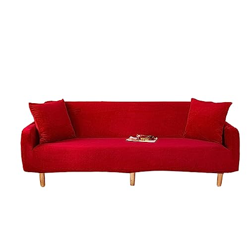 OQHAIR Samt Sofa überzug für 3-Kissen-Couch dick weich Sofaschoner Maschinenwaschbarer Möbelschutz für Familien mit Kindern und Haustieren -Rot-3 Seater von OQHAIR