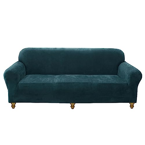 OQHAIR Stretch-Samt Sofaüberwurf für 3-Kissen-Couchbezüge weich rutschfest Sofa überzug Maschinenwaschbarer Möbelschutz -Grün-2 Seater von OQHAIR