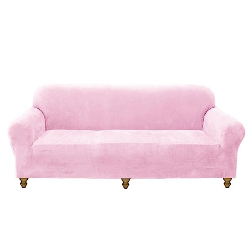 OQHAIR Stretch-Samt Sofaüberwurf für 3-Kissen-Couchbezüge weich rutschfest Sofa überzug Maschinenwaschbarer Möbelschutz -Rosa-2 Seater von OQHAIR