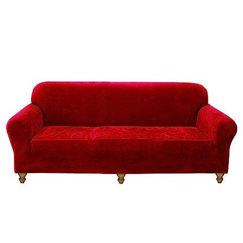 OQHAIR Stretch-Samt Sofaüberwurf für 3-Kissen-Couchbezüge weich rutschfest Sofa überzug Maschinenwaschbarer Möbelschutz -Rot-3 Seater von OQHAIR