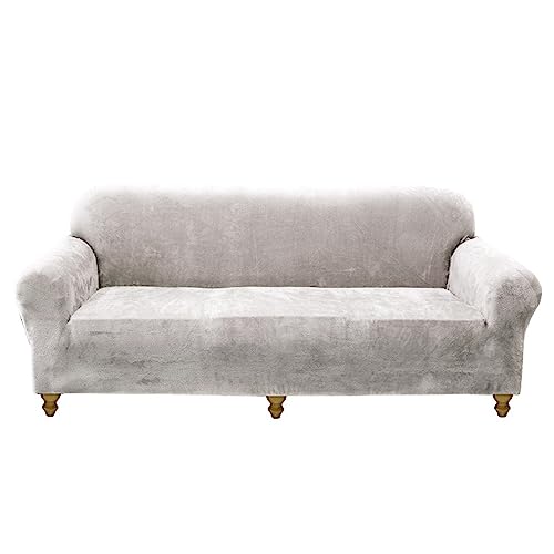 OQHAIR Stretch-Samt Sofaüberwurf für 3-Kissen-Couchbezüge weich rutschfest Sofa überzug Maschinenwaschbarer Möbelschutz -hellgrau-2 Seater von OQHAIR