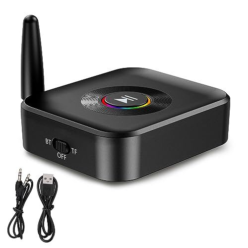 OQIMAX Aux Bluetooth Adapter, Bluetooth 5.1 Empfänger mit RGB Licht, Audio Receiver mit Aux 3.5mm Jack, Unterstützt TF-Karte, für TV Lautsprecher Autoradio Home Stereoanlage von OQIMAX