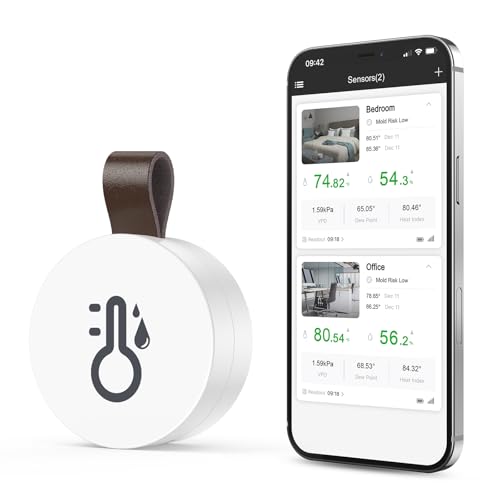 OQIMAX Bluetooth Thermometer Hygrometer, Temperatur und Luftfeuchtigkeitsmesser mit APP & Datenspeicherung, Digital Temperatur Feuchtigkeitssensor für Haus, Gewächshaus, Weinkeller, 1 Stück OQIMAX Bluetooth Thermometer Hygrometer, Temperatur und Luftfeuchtigkeitsmesser mit APP & Datenspeicherung, Digital Temperatur Feuchtigkeitssensor für Haus, Gewächshaus, Weinkeller, 1 Stück von OQIMAX