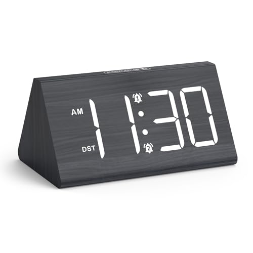 OQIMAX Wecker Digital, Digitaler Wecker in Holz-Optik mit LED Anzeige, 5 Helligkeit Einstellbar, 3 Lautstärken, Nachttisch Tischuhr mit 7 Farben Nachtlicht, 12/24std, Dual Alarm, Snooze, DST Funktion von OQIMAX