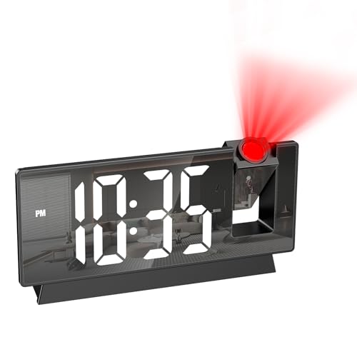 OQIMAX Digitaler Wecker mit Projektion, Projektionswecke mit 4 Stufen Bildschirmhelligkeit, Projektion Uhr mit Temperatur, Datum, 12/24H, Snooze, LED-Spiegeluhr Wecker Digital für Schlafzimmer Büro von OQIMAX
