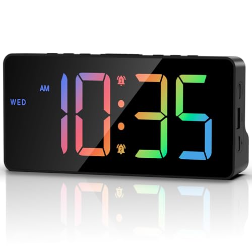 OQIMAX LED Digitaler Wecker mit 2 Alarme Snooze, Digital Tischuhr mit 2 Ladeanschluss, 3 Alarmlautstärke, 5 Helligkeitsdimmer & Nachtmodus Automatische Helligkeit, Digital Uhr mit Datum, 12/24H, DST von OQIMAX