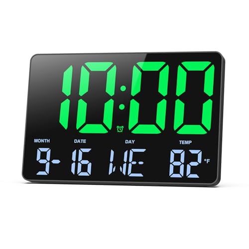 Digitaler Wecker Groß Display, 11,5" LED Digitaluhr mit Fernbedienung, Wanduhr Digital mit Uhrzeit, Datum, Woche, Temperatur, Snooze, Helligkeit Regelbar, 12/24 Stunden Wanduhr für Wohnzimmer Büro von OQIMAX