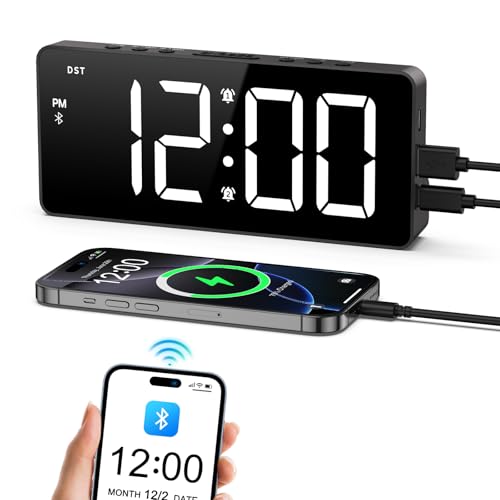 OQIMAX Wecker Digital, Bluetooth Automatische Kalibrierungszeit LED Digitaler Wecker, 2 Alarmen, Helligkeit und Ton Einstellbar, Digitaler Uhr mit Snooze, 12/24H, DST, USB/Batterie Angetrieben OQIMAX Wecker Digital, Bluetooth Automatische Kalibrierungszeit LED Digitaler Wecker, 2 Alarmen, Helligkeit und Ton Einstellbar, Digitaler Uhr mit Snooze, 12/24H, DST, USB/Batterie Angetrieben von OQIMAX