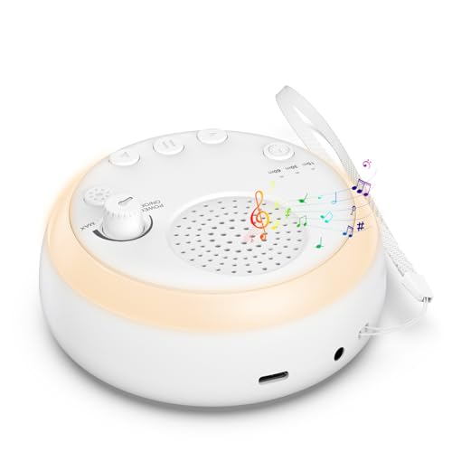 OQIMAX White Noise Machine Baby, Tragbare Einschlafhilfe Babys mit Nachtlicht, USB Aufladbare Weißes Rauschen Baby gerät, 16 äußerst beruhigenden Geräuschen, Klanganpassungsfunktion, Timing Funktion von OQIMAX