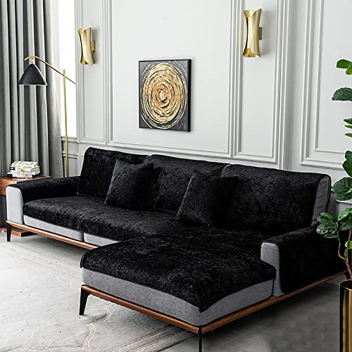 OQOPO Universal-Sofabezug in L-Form,Samt-Sofabezug für Hunde und Katzen,Kinder-Sofabezug,rutschfest,Möbelschutz für Sofa,Armlehne,Rückenlehne,Schwarz,80 x 240 cm (31 x 94 Zoll) von OQOPO