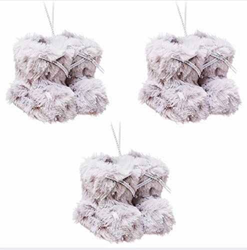 OQSM 3 PCS Christmas Boot Ornament Soft Plush Shoes with Star Christmas Ornament Small Boot Hanging Pendant Christmas Decorations Outdoor Christmas Tree Hanging Decorations (3*Grey) von OQSM