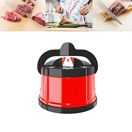 OQSM Suction Knife Sharpener Manual Sharpener Whetstone Whetstone Sharpener with Suction Cup for All Blade Types for Kitchen,Workshop,Craft Rooms,Camping,Hiking (Red) von OQSM