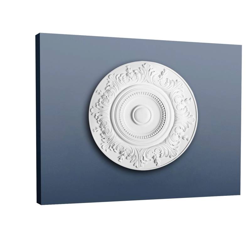 ORAC DECOR R17 LUXXUS DeckenroSette Stuck-Lampen-RoSette Blätter-Dekor 47 cm x 3,5 cm Weiß von ORAC