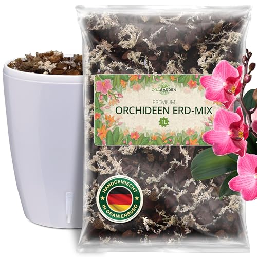 ORAGARGEN Orhideen Erde Und Topf mit Wasserstandsanzeiger - 4 Komponenten Orchideensubstrat 3L und Orchideen Blumenkübel mit Selbstbewässerungssystem - Bausatz Blumentopf und Substrat von ORAGARDEN