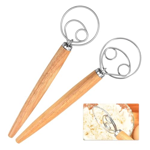 ORAGKE Dänischer Schneebesen 2er Set, Dänischer Teigbesen Edelstahl Doppellöchern mit langem Holzgriff, 34 cm Teigrührer Schnelles Mischen für Brotteig, Sauerteig, Danish Whisk Brotbackzubehör ORAGKE Dänischer Schneebesen 2er Set, Dänischer Teigbesen Edelstahl Doppellöchern mit langem Holzgriff, 34 cm Teigrührer Schnelles Mischen für Brotteig, Sauerteig, Danish Whisk Brotbackzubehör von ORAGKE