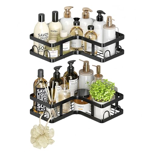ORAGKE Duschablage ohne Bohren Ecke mit Haken | Duschregal Selbstklebend 2er-Set | Dusche Halterung für Shampoo Duschgel | Badezimmer Organizer Rostfrei | Dusch Organizer | Duschkorb | Schwarz ORAGKE Duschablage ohne Bohren Ecke mit Haken | Duschregal Selbstklebend 2er-Set | Dusche Halterung für Shampoo Duschgel | Badezimmer Organizer Rostfrei | Dusch Organizer | Duschkorb | Schwarz von ORAGKE