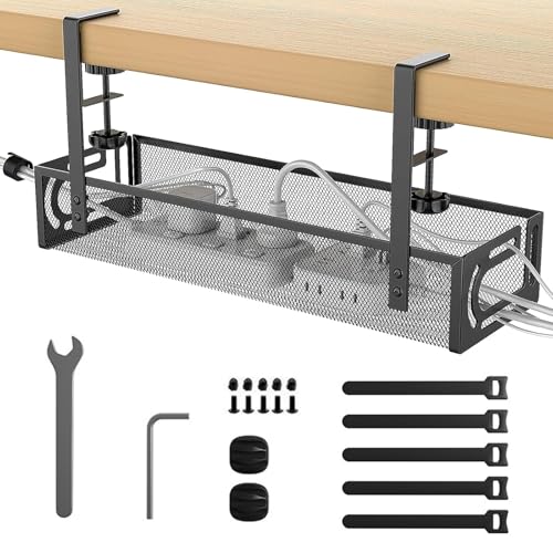 ORAGKE Kabelkanal Schreibtisch Ohne Bohren | Kabelmanagement Schreibtisch Klemmbar für Steckdosenleiste | Kabelhalter Verstellbar | Kabel Organizer Box | Kabelwanne Set für Büro, Homeoffice | Schwarz von ORAGKE