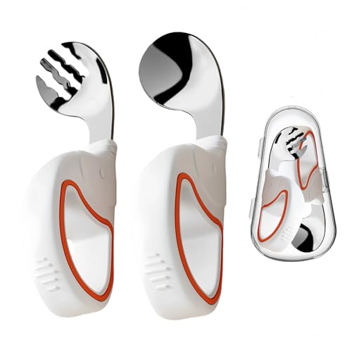 ORAGKE Kinderbesteck ab 1 jahr, Baby Besteck Edelstahl, Esslernbesteck mit Ergonomischer Silikongriff, Lernlöffel Baby, Baby Gabel, Kinder Besteckset, Babylöffel zum Selber Essen, mit Etui (Weiß) von ORAGKE