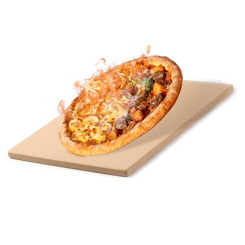 ORAGKE Pizzastein 38 x 30 x 1 cm – Hochwertiger Cordierit-Stein für Backofen, Gasgrill, Grill – Pizza Stone Ideal für Flammkuchen, Brot, mehr – Grillstein Hitze beständig bis 800°C – Rechteckig von ORAGKE