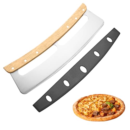 ORAGKE Premium Pizzaschneider 35cm – Pizzamesser Edelstahl mit Holzgriff & Klingenschutz – Scharfes Profi Wiegemesser für Pizza, Brot & Kräuter – Rostfreier Pizza Cutter groß von ORAGKE