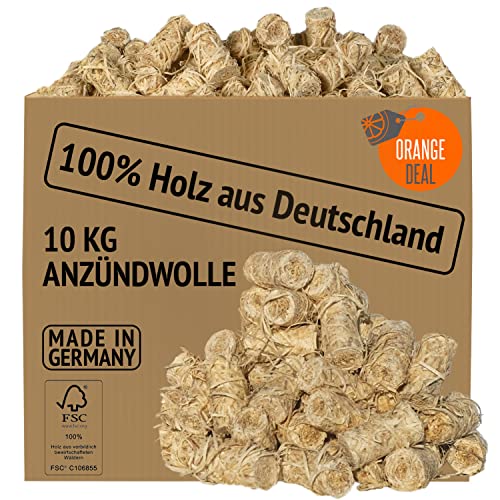 ORANGE DEAL Anzünder Holzwolle Öko 10kg (ca. 760 Stück) Anzündwolle Feueranzünder Grillanzünder Kaminanzünder für Ofen Kamin und Grill von ORANGE DEAL