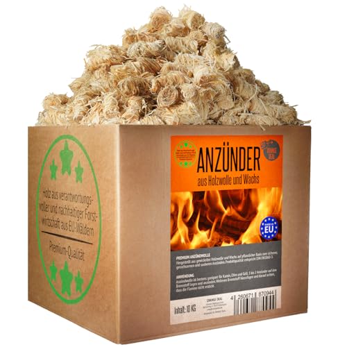 10KG Öko-Grillanzünder, in natürlichem Wachs getränkte Kaminanzünder - Grill Anzünder Holzwolle - Anzündwolle, Ofenanzünder, Feueranzünder, Grillanzünder Kamin, Anzündwürfel, Holzanzünder von ORANGE DEAL