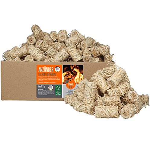 ORANGE DEAL 2,0 kg Premium Holzwolle Anzünder Grillanzünder Kaminanzünder Ofenanzünder Anzündwolle Anzündhilfe aus 100% Holz aus Deutschen Wäldern und Wachs von ORANGE DEAL