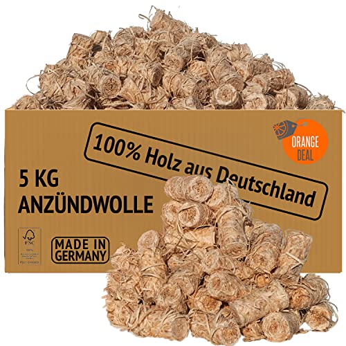 ORANGE DEAL 5 KG Öko Anzünder, Grillanzünder, Ofenanzünder, Anzündwolle aus Holzwolle + Wachs - Brennen heiß - FSC® 100% von ORANGE DEAL