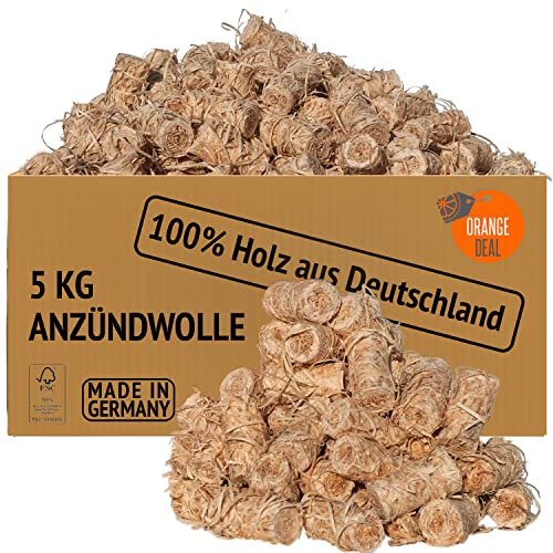 ORANGE DEAL 5 KG Öko Anzünder, Grillanzünder, Ofenanzünder, Anzündwolle aus Holzwolle + Wachs - Brennen heiß von ORANGE DEAL