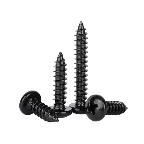 ORANXIN M2.3 x 12mm 100 Pcs Runder Kopf Holzschrauben Edelstahl 304 Schwarzes Zink Plattiert Selbstschneidend Kreuzschlitz Pan Kopf Selbstbohrende Schrauben von ORANXIN
