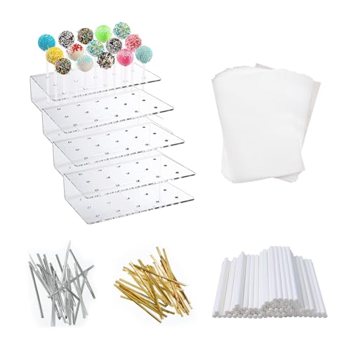 20 Löcher Cake Pop Ständer & Stiele Set mit Kuchenstäbchen,Doppelstöckiger Halter für Cake Pops & Cupcakes, inkl Backpapier,Wiederverwendbar für Tortenstützen, Cake Pop Maker und Geburtstagspartys von ORARTMM