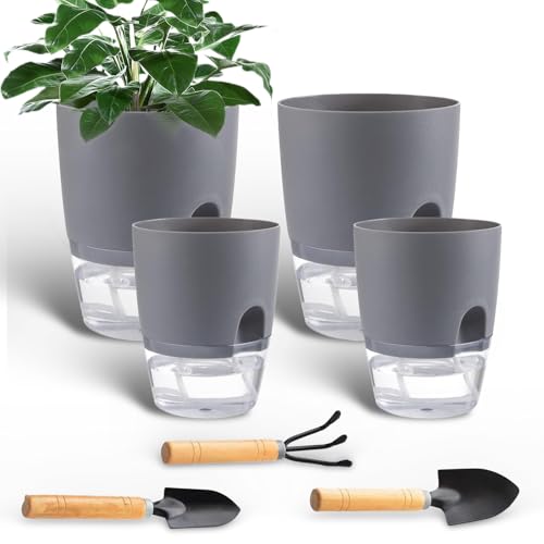 ORARTMM 4 stücke Blumentopf Weiß Kräutertopf Plastik mit Selbstbewässerung und Wasserspeicher Plant Pot Küchenkräuter Blumentopf mit Bewässerungssystem für Küche, Balkon, Schlafzimmer von ORARTMM